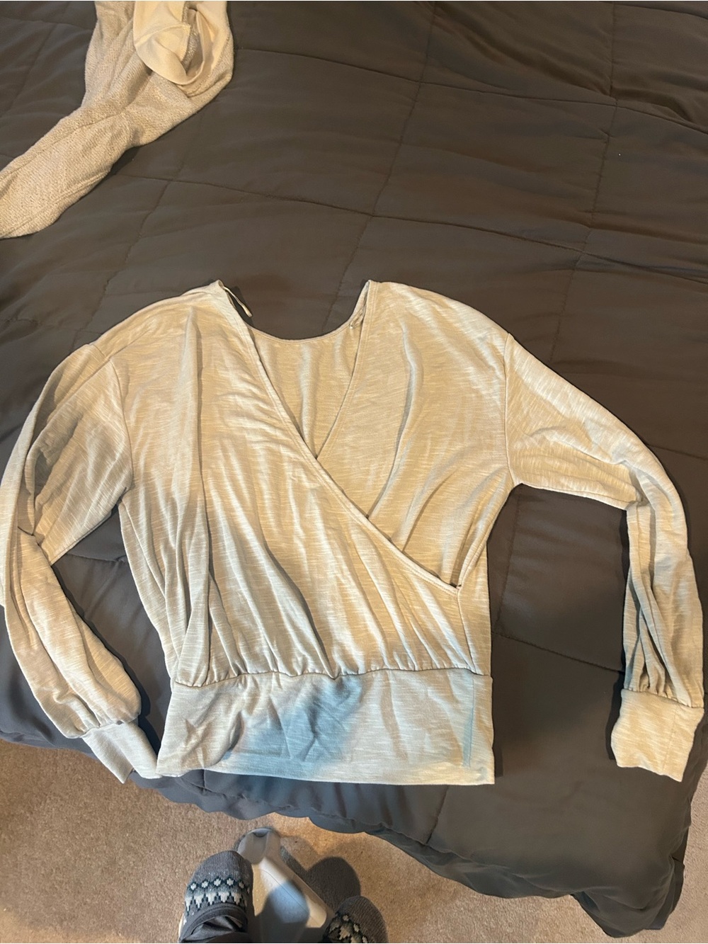 Express Light Beige Wrap-Front Long-Sleeve Top
